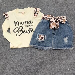 Mama Is My Bestie Top and Denim Skirt Set